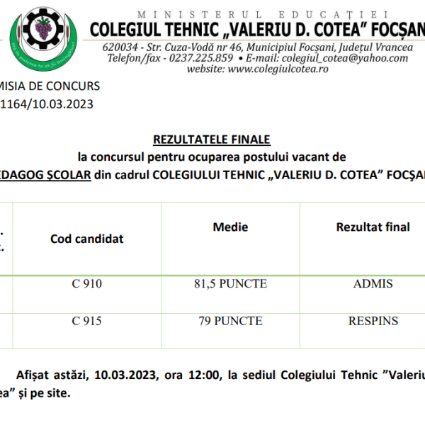 REZULTATE FINALE PEDAGOG SCOLAR