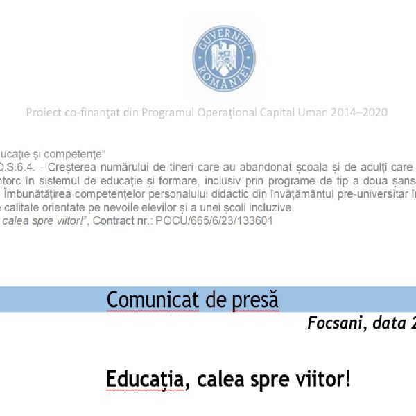 Comunicat de presă – ”Educaţia, calea spre viitor!” – 28.12.2023