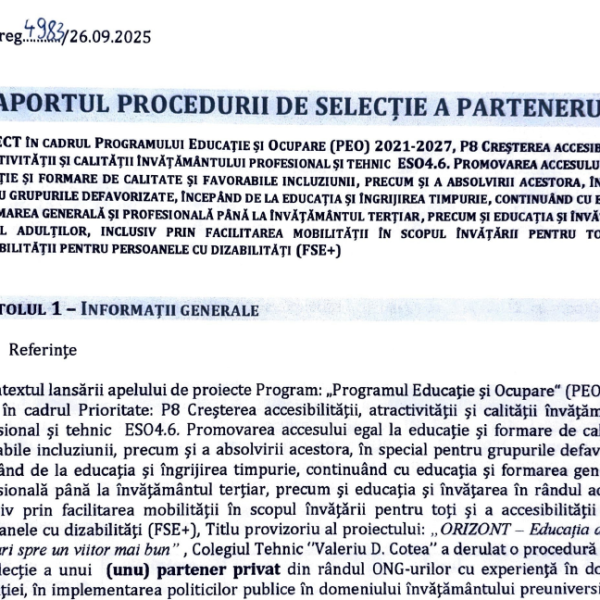 Programul Educație și Ocupare (PEO) 2021-2027 – Raportul procedurii de selecție a partenerului