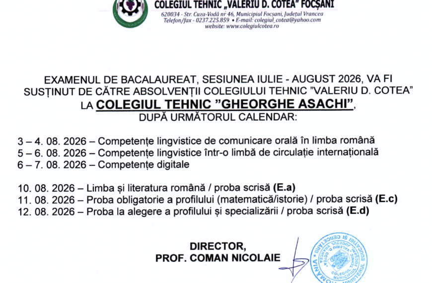 CALENDAR, BACALAUREAT 2026, SESIUNEA IULIE-AUGUST